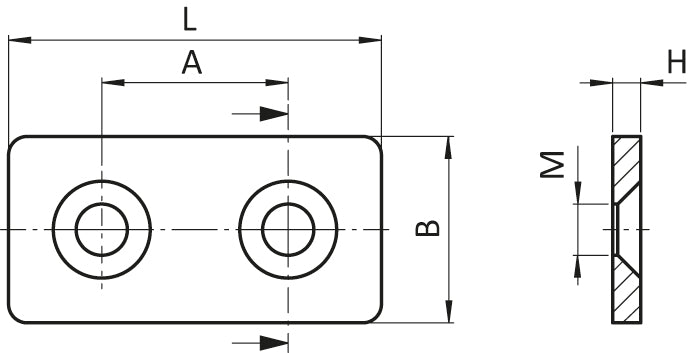 Stahllasche 30x60 M6 schwarz
