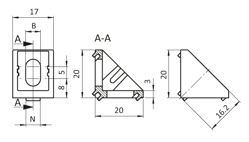 Zinkwinkel 20x20 Nut 5I pulverbes inkl.Befestigungsmaterial, Abdeckkappe schwarz