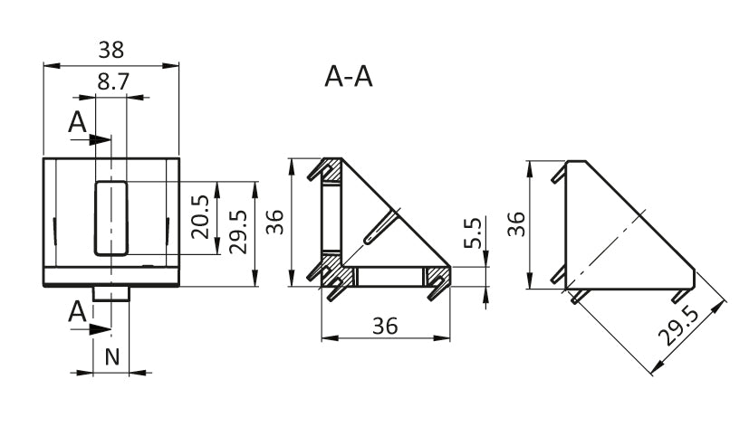 Aluwinkel 40x40 Nut 10B blank