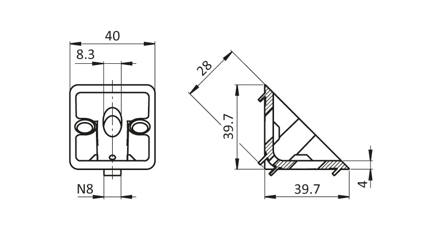 Zinkwinkel 40x40 Nut 8I pulverbes