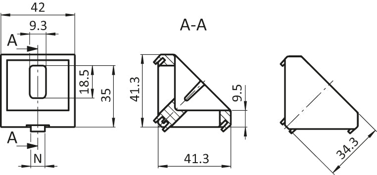 Aluwinkel 45x45 Nut 10B blank inkl.Befestigungsmaterial, Abdeckkappe schwarz