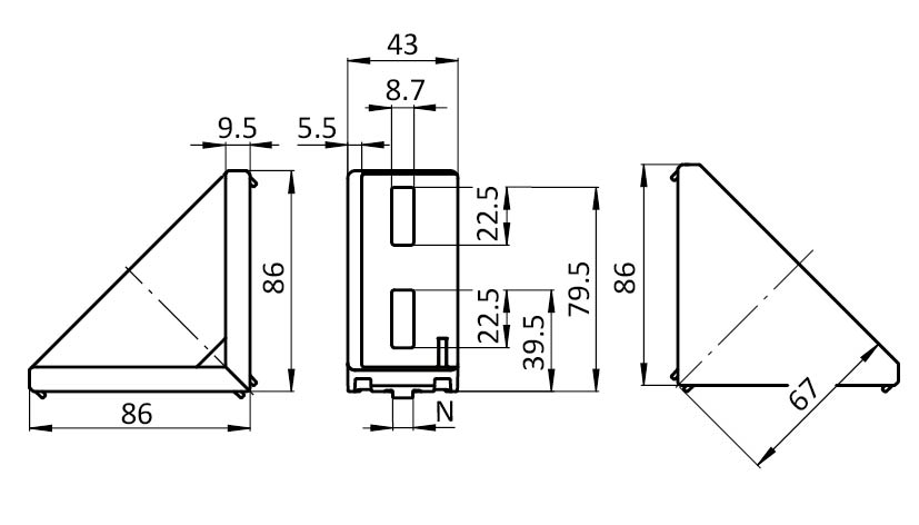 Aluwinkel 45x90 Nut 10B blank