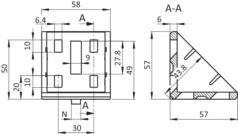 Aluwinkel 60x60 Nut 10B blank