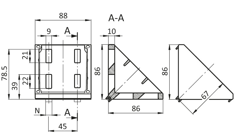 Aluwinkel 90x90 Nut 10B blank