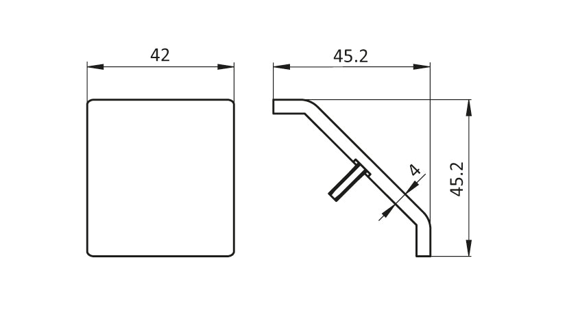 Abdeckkappe flach für Aluwinkel 42x42