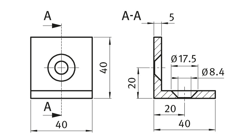 Stahlwinkelset 40x40 I8 schwarz