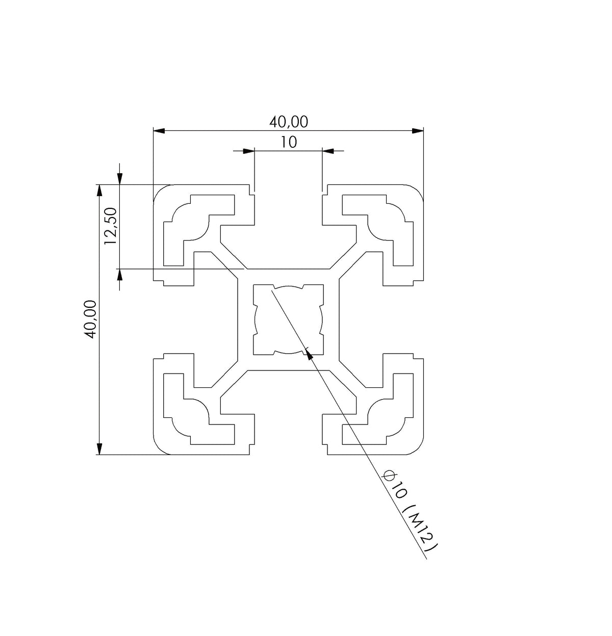 Profil 40 x 40  Nut 10