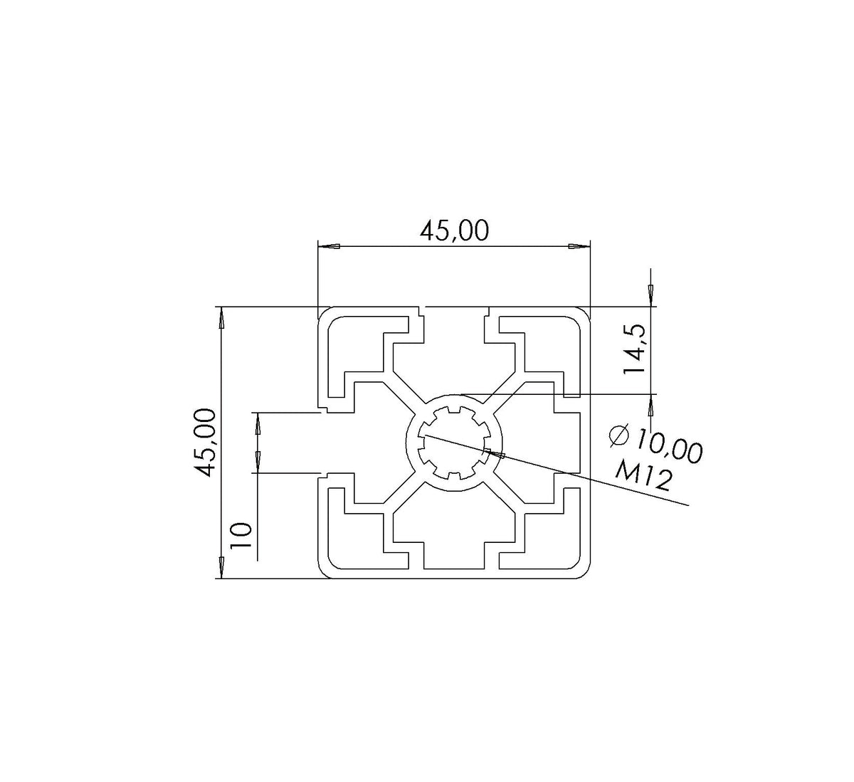 Profil 45 x 45  2NVS Nut 10