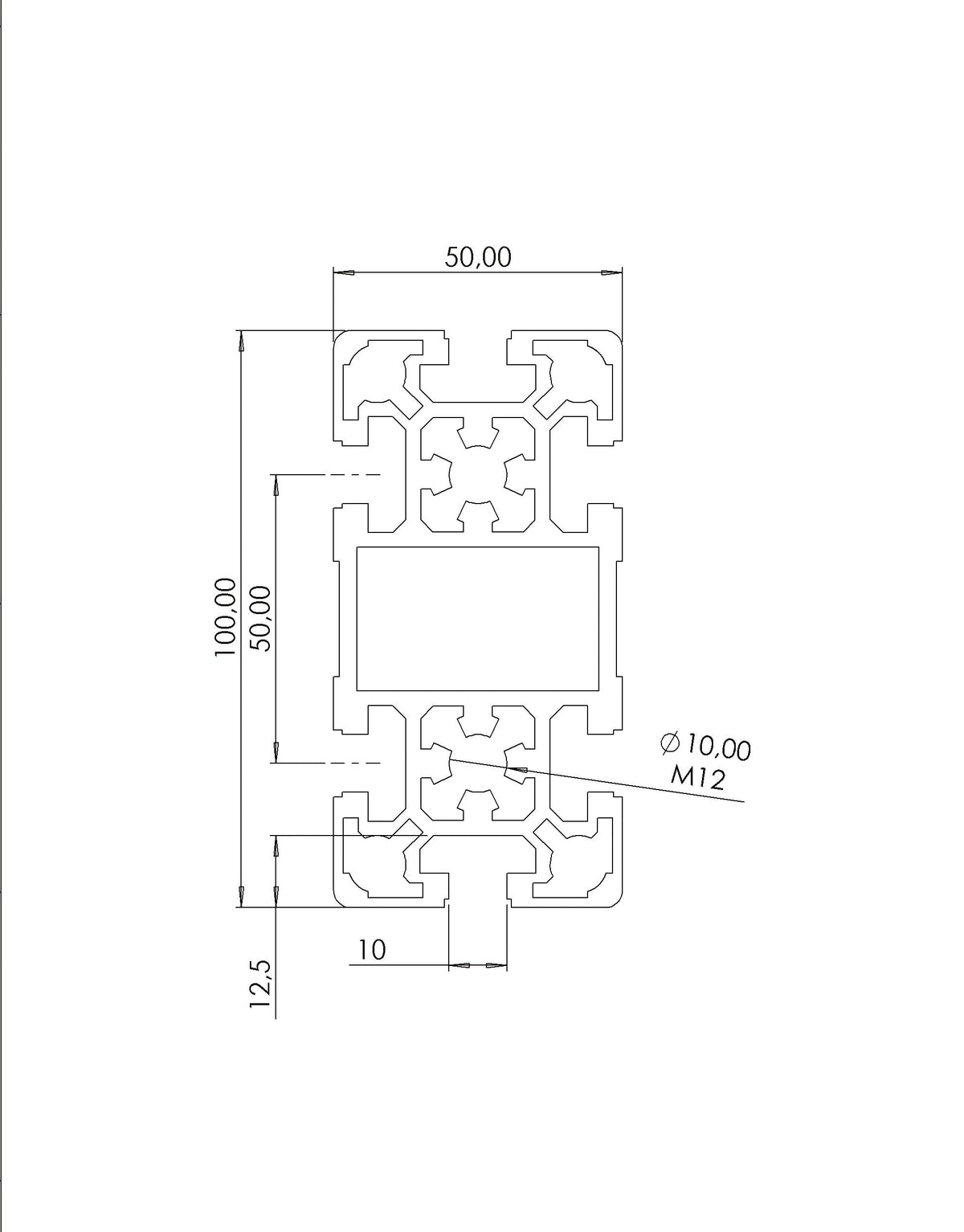 Profil 50 x 100 L  Nut 10