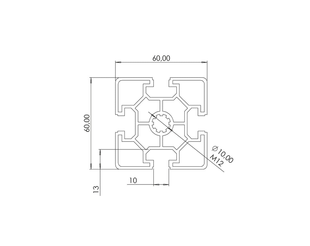 Profil 60 x 60 L  Nut 10
