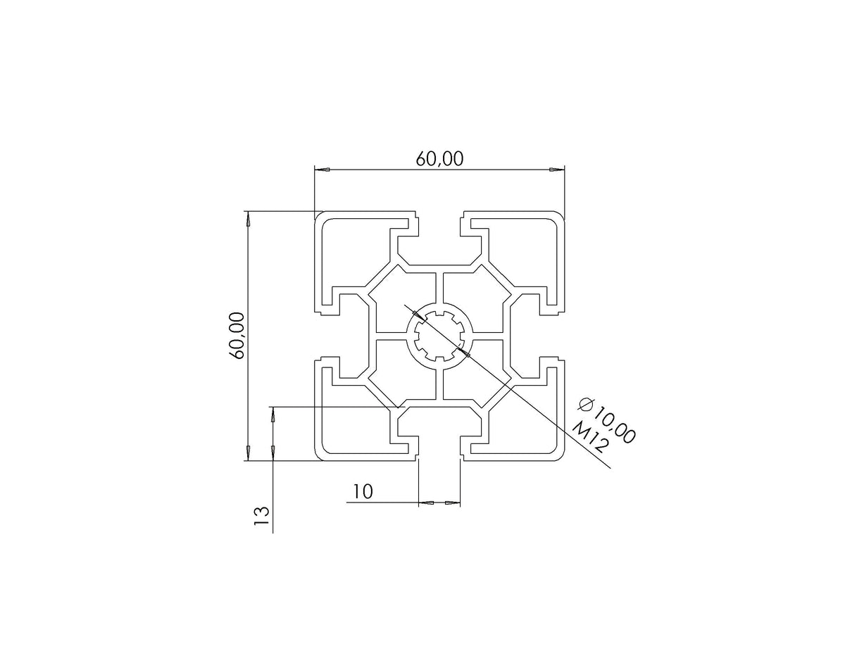 Profil 60 x 60 L  Nut 10