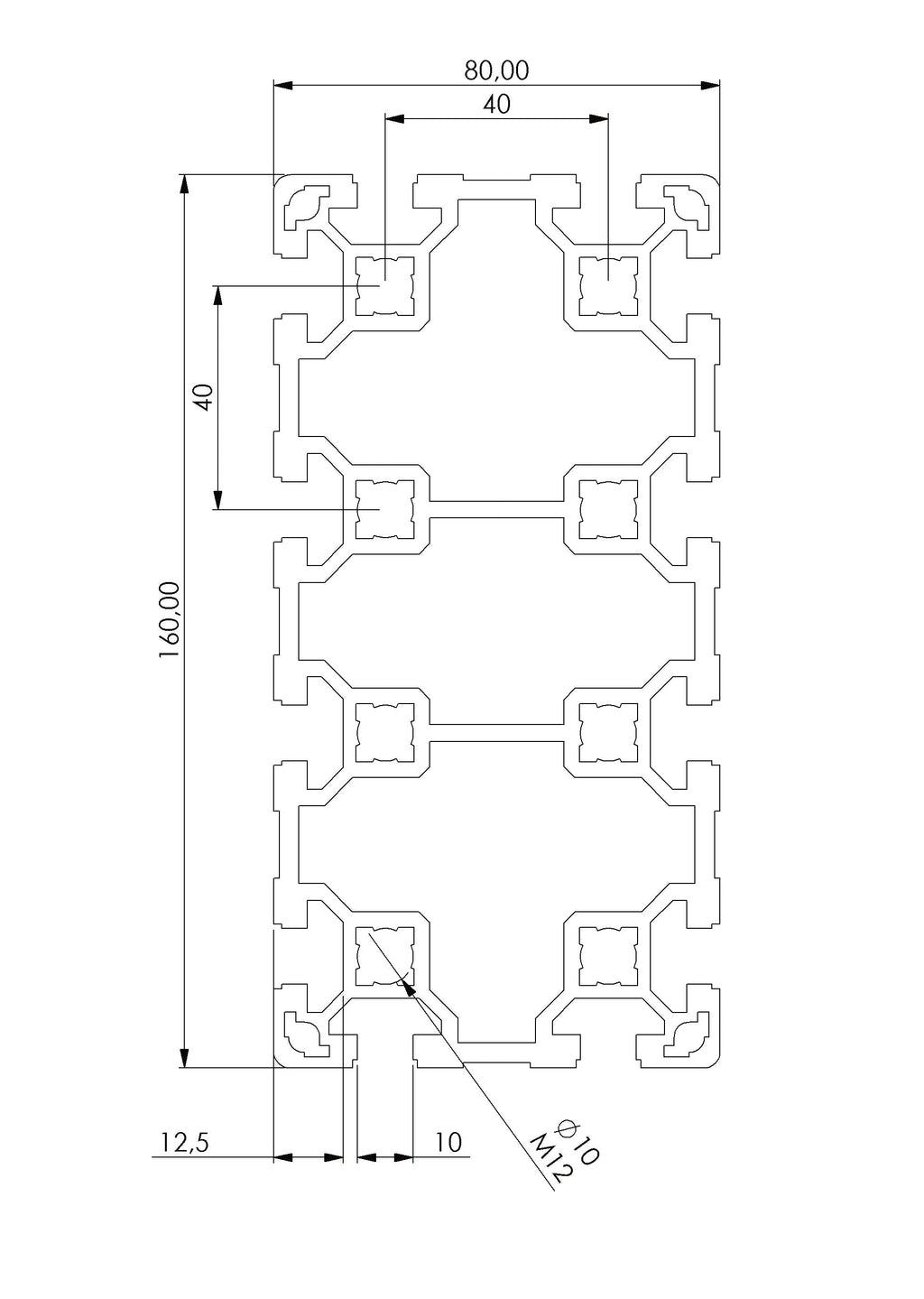 Profil 80 x 160 L  Nut 10
