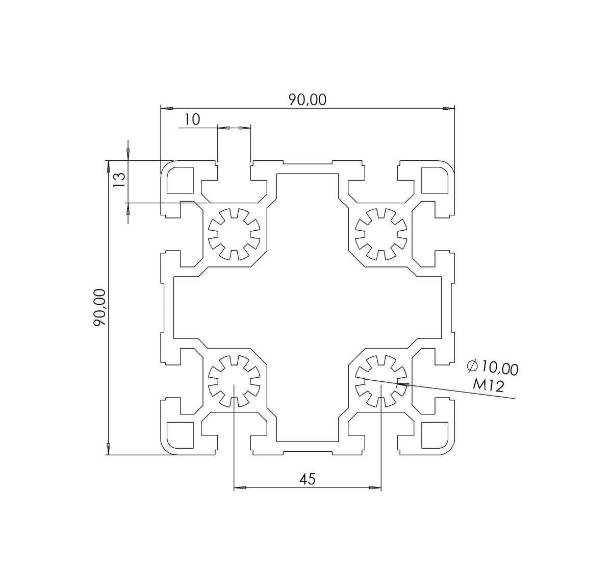 Profil 90 x 90 L  Nut 10