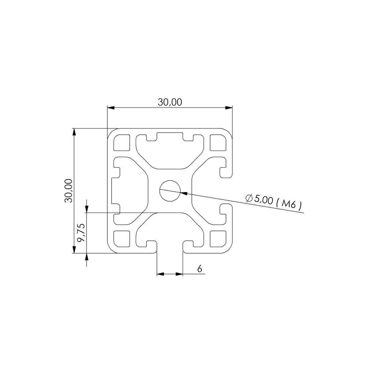 Profil 30 x 30  2N90° Nut 6