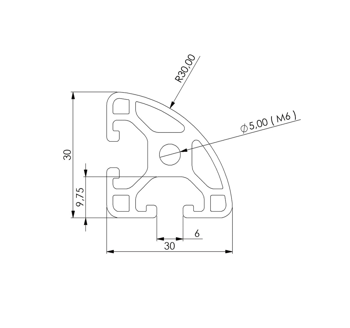 Profil R30 90° Nut 6