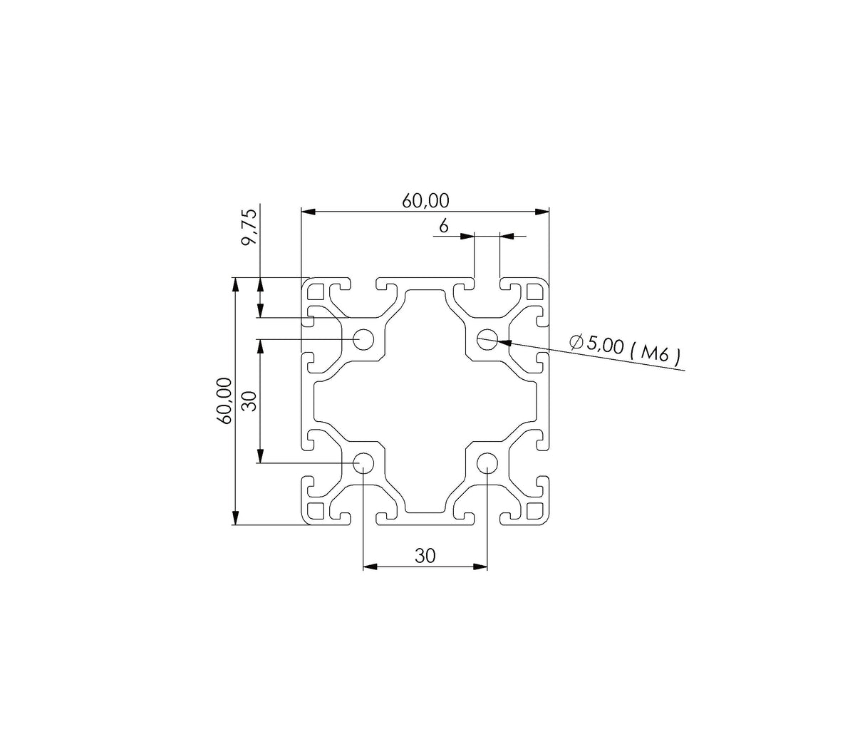 Profil 60 x 60 L Nut 6