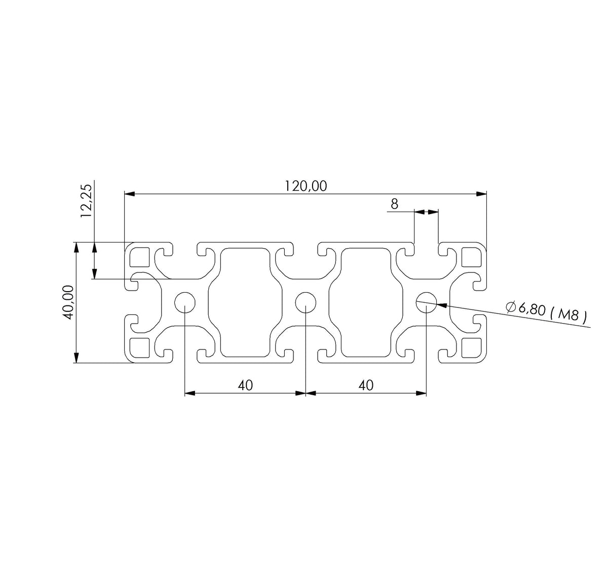 Profil 40 x 120 L Nut 8