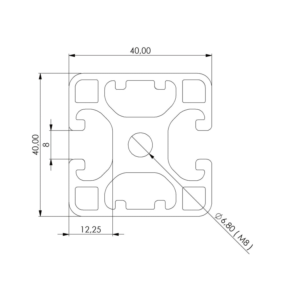 Profil 40 x 40  2N180° Nut 8