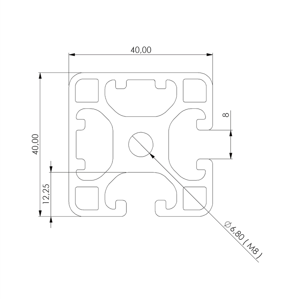 Profil 40 x 40  2N90° Nut 8