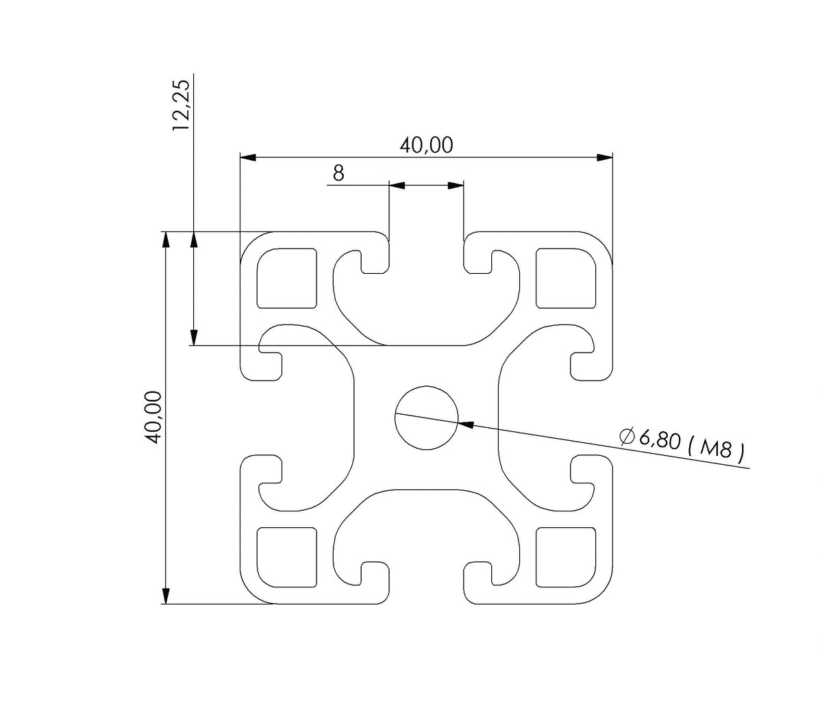 Profil 40 x 40 L Nut 8