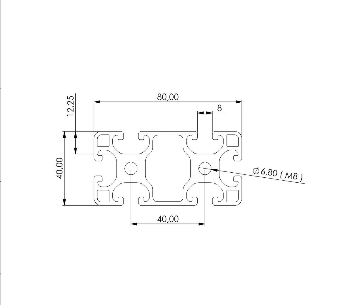 Profil 40 x 80 L Nut 8 black