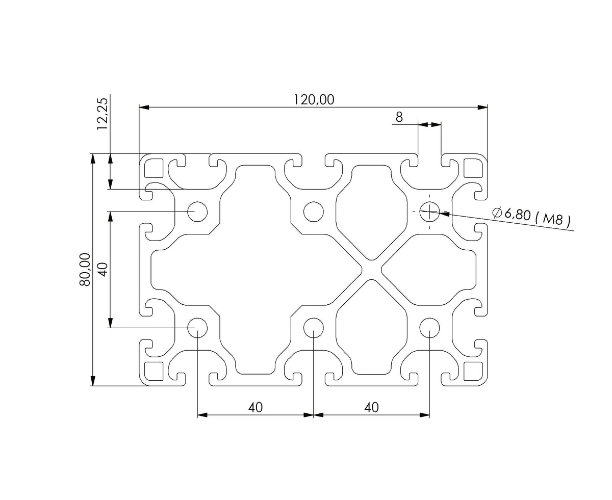 Profil 80 x 120 L Nut 8