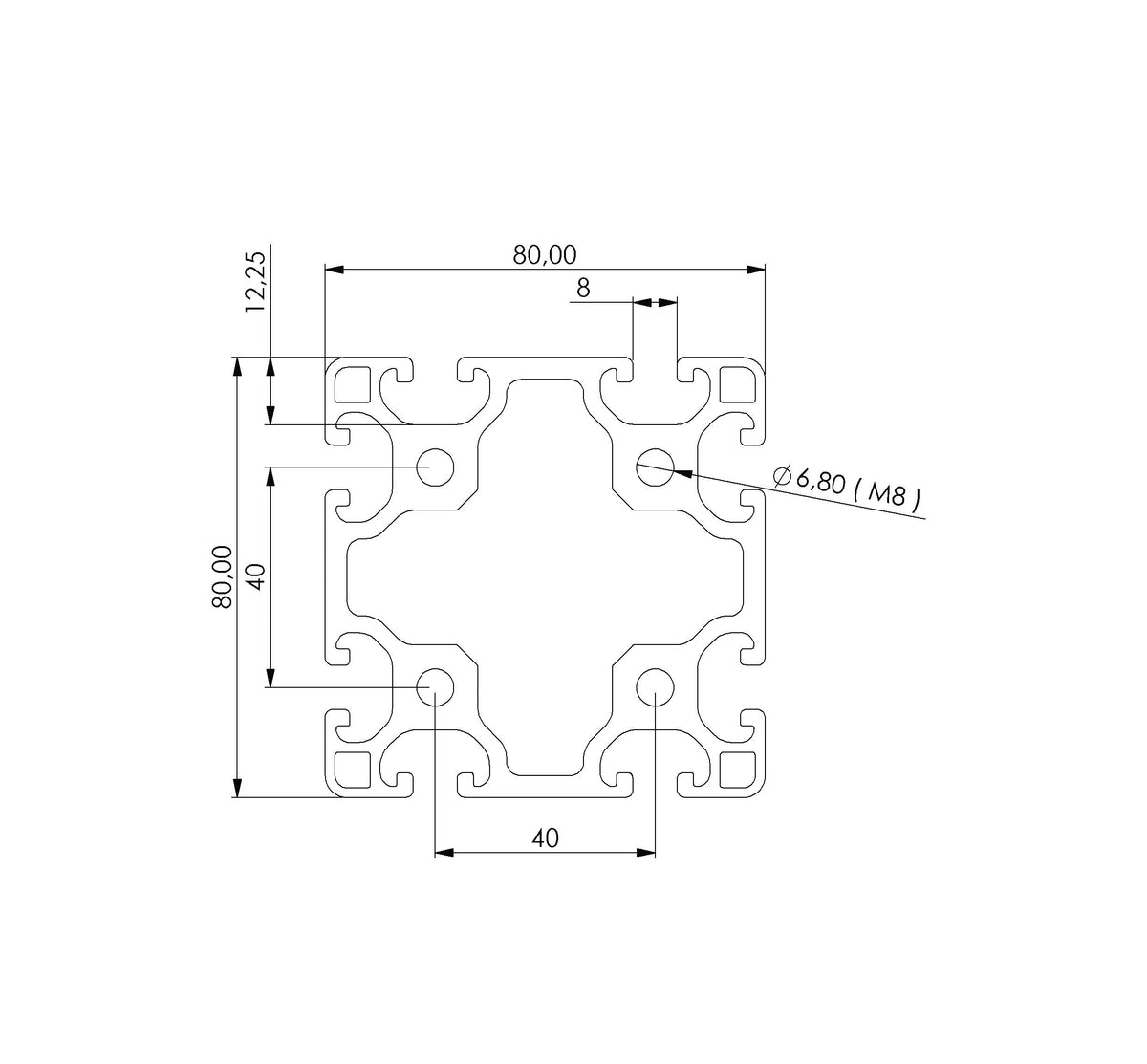 Profil 80 x 80 L Nut 8