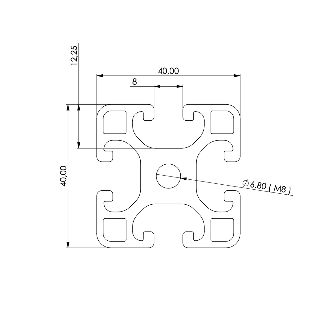 Profil 40 x 40 L Nut 8 black