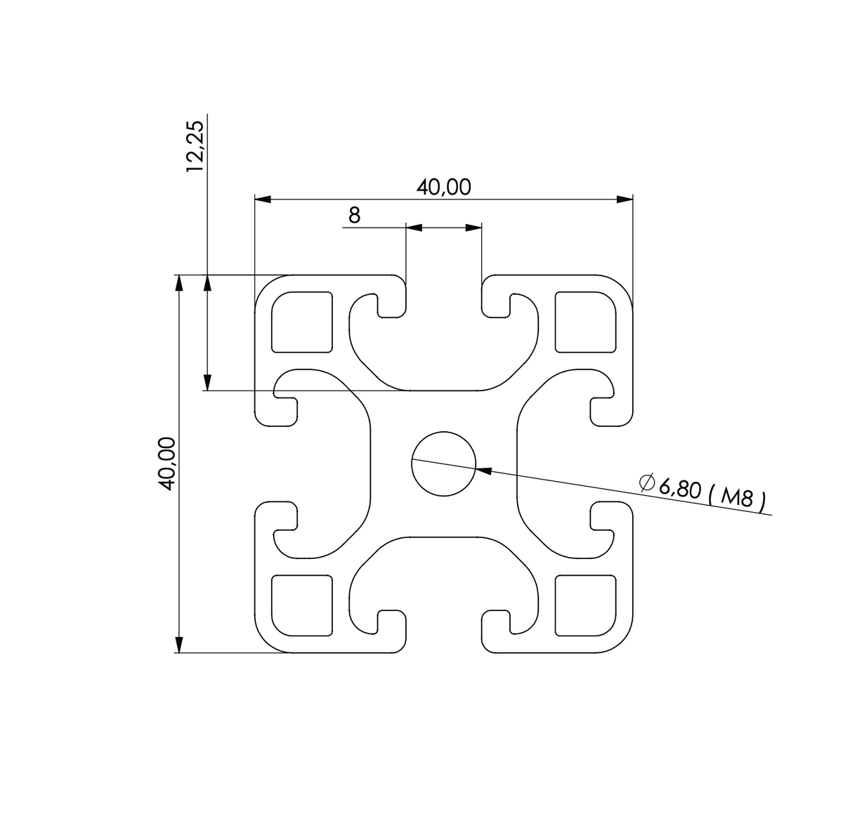 Profil 40 x 40 L Nut 8 black