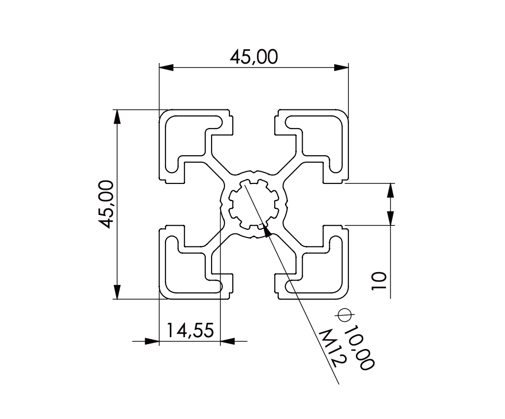 Profil 45 x 45 L  Nut 10
